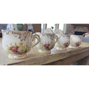 YOLIFE Set Of 5 Ceramic Mug Tea Coffee Cup Floral Ornate Gold Trim. 3x3
